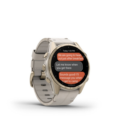 Garmin Fenix 8 AMOLED Sapphire 43 мм – Золотистый, серый кожаный ремешок