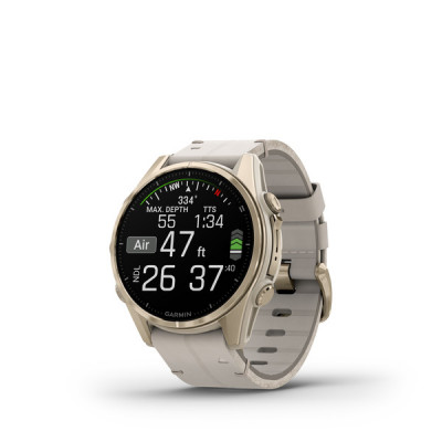 Garmin Fenix 8 AMOLED Sapphire 43 мм – Золотистый, серый кожаный ремешок