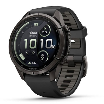Garmin Fenix 9 Pro 43 мм inReach Carbon Gray DLC Titanium with Black/Pebble Gray Silicone Band (010-04335-10)