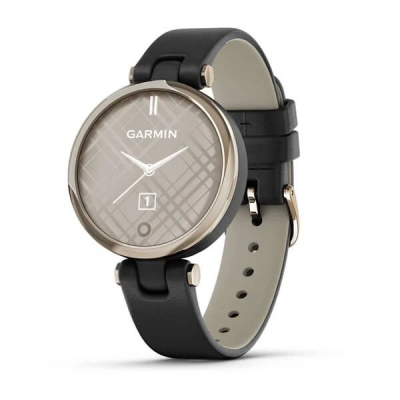 Умные ч​асы Garmin Lily кремово-золотистый безель, черный корпус и итальянский кожаный ремешок 010-02384-B1