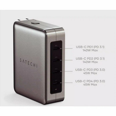 Сетевое зарядное устройство Satechi USB-C 4-Port GAN 145W (ST-W145GTM) Серый космос