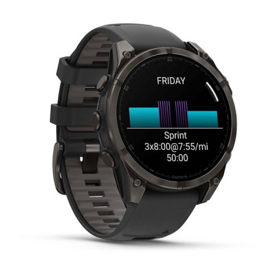 Garmin Fenix 8 Amoled Sapphire 47 мм – Титановый, угольно-черный DLC, пепельно-черный  ремешок
