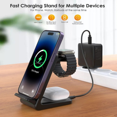 Беспроводное зарядное устройство Choetech 3 in 1 Wireless Charger (T608-F-CCBK) Black