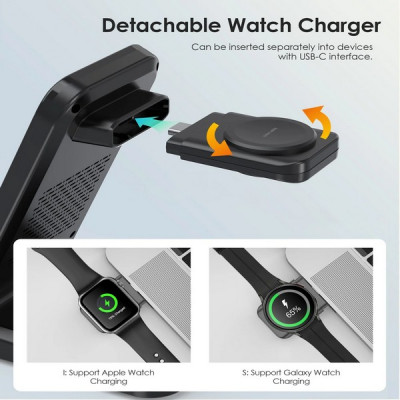 Беспроводное зарядное устройство Choetech 3 in 1 Wireless Charger (T608-F-CCBK) Black
