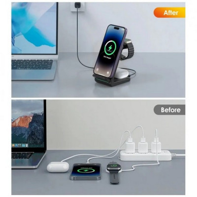 Беспроводное зарядное устройство Choetech 3 in 1 Wireless Charger (T608-F-CCBK) Black