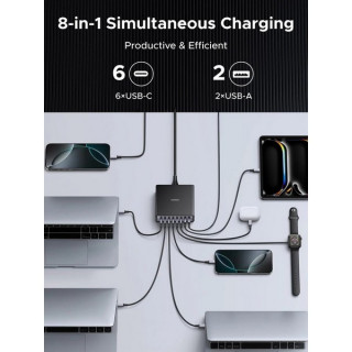 Сетевое зарядное устройство Ugreen Nexode X766 200W 8-port GaN Desktop Fast Charger (55325)