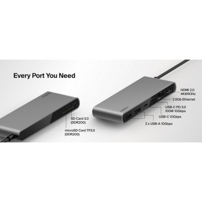 USB-разветвитель Belkin Connect 8-Port USB-C Hub with 2.5Gb Ethernet (INC024hqSGY) Space Gray