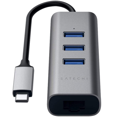 USB-концентратор Satechi USB-C с 3 портами USB 3.0 и Ethernet (RJ45) (ST-TC2N1USB31AM) серый космос