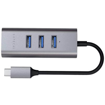 USB-концентратор Satechi USB-C с 3 портами USB 3.0 и Ethernet (RJ45) (ST-TC2N1USB31AM) серый космос