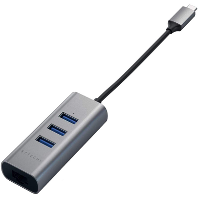 USB-концентратор Satechi USB-C с 3 портами USB 3.0 и Ethernet (RJ45) (ST-TC2N1USB31AM) серый космос