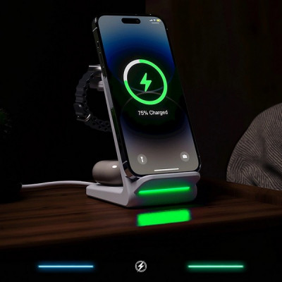 Беспроводное зарядное устройство Choetech 3 in 1 Wireless Charger (T608-F-CCWH) White