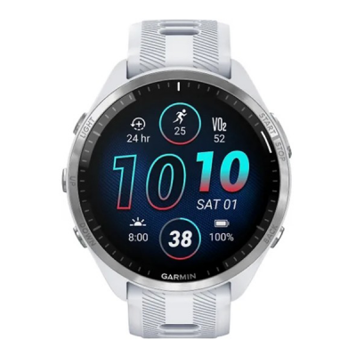 Умные часы Garmin Forerunner 965 – белые, титановый безель, с белым ремешком