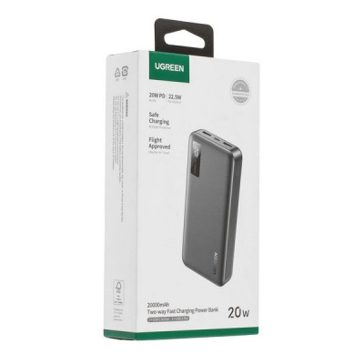 Внешний аккумулятор Ugreen PB312 20000mAh Two-Way Fast Charging 2*USB-A + 1*USB-C 20W (25683) серый