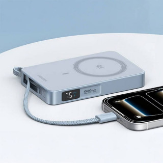 Внешний аккумулятор Ugreen PB773 MagFlow 10000 mAh 25W со встроенным кабелем USB-C (65958B) Silver/Blue