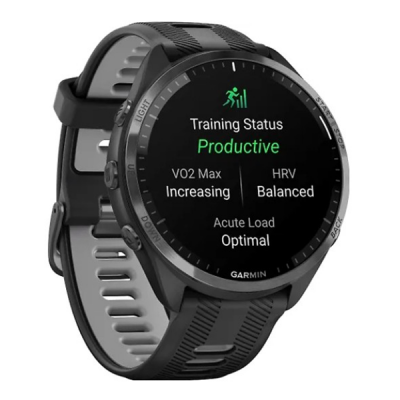 Умные часы Garmin Forerunner 965 – черные, темно-серый DLC титановый безель, с черным ремешком
