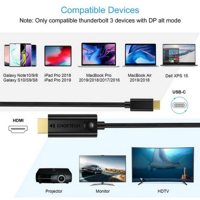 Кабель Choetech USB Type-C to HDMI Cable 3 м (XCH-0030) Black / Черный
