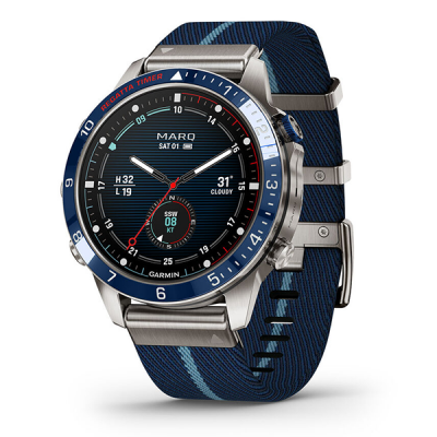 Умные часы Garmin MARQ Captain (Gen 2) 46 мм в титановом корпусе с синим керамическим безелем и ремешком 010-02648-11