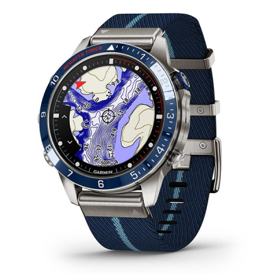 Умные часы Garmin MARQ Captain (Gen 2) 46 мм в титановом корпусе с синим керамическим безелем и ремешком 010-02648-11
