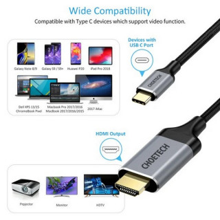 Кабель Choetech USB Type-C - HDMI Cable 1.8 м 4K 60Hz (CH0021-BK) Black / Черный