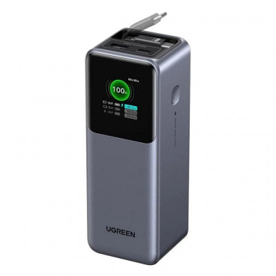 Внешний аккумулятор Ugreen PB726 20000 mAh 165W с выдвижным кабелем (55987B) серый космос
