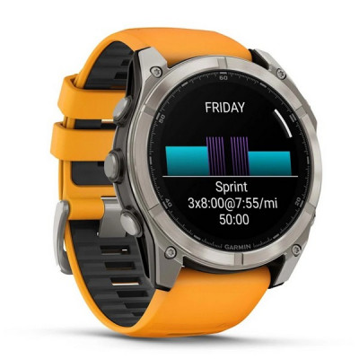 Garmin Fenix 8 Sapphire Amoled 51 мм – Титановый корпус, оранжевый/графитовый силиконовый ремешок