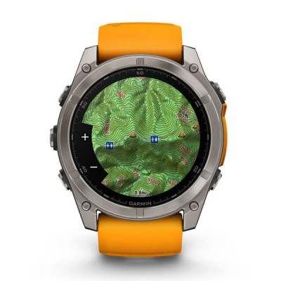 Garmin Fenix 8 Sapphire Amoled 51 мм – Титановый корпус, оранжевый/графитовый силиконовый ремешок