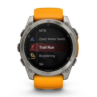 Garmin Fenix 8 Sapphire Amoled 51 мм – Титановый корпус, оранжевый/графитовый силиконовый ремешок