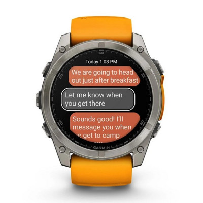 Garmin Fenix 8 Sapphire Amoled 51 мм – Титановый корпус, оранжевый/графитовый силиконовый ремешок