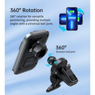 Автомобильное беспроводное зарядное устройство Choetech Air Vent Magnetic Phone Car Mount Holder 15W (T206-F-ACBK)