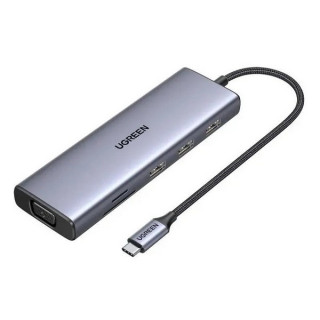 Хаб-адаптер Ugreen CM498 USB-C to 3хUSB 3.0 A + HDMI + VGA + RJ45 + SD/TF + PD (15600) серый космос