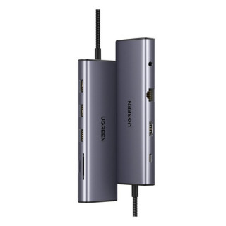 Хаб-адаптер Ugreen CM498 USB-C to 3хUSB 3.0 A + HDMI + VGA + RJ45 + SD/TF + PD (15600) серый космос