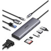 Хаб-адаптер Ugreen CM498 USB-C to 3хUSB 3.0 A + HDMI + VGA + RJ45 + SD/TF + PD (15600) серый космос