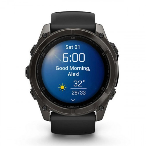 Garmin Fenix 8 Sapphire Amoled 51 мм – Титановый корпус DLC Carbon Gray, черный/серый силиконовый ремешок