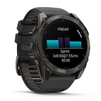 Garmin Fenix 8 Sapphire Amoled 51 мм – Титановый корпус DLC Carbon Gray, черный/серый силиконовый ремешок