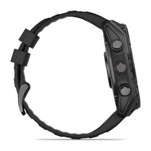 Garmin Fenix 8 Sapphire Amoled 51 мм – Титановый корпус DLC Carbon Gray, черный/серый силиконовый ремешок
