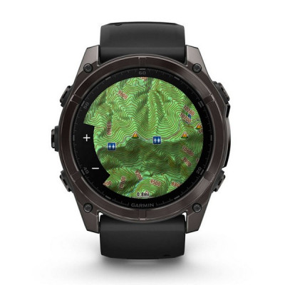 Garmin Fenix 8 Sapphire Amoled 51 мм – Титановый корпус DLC Carbon Gray, черный/серый силиконовый ремешок