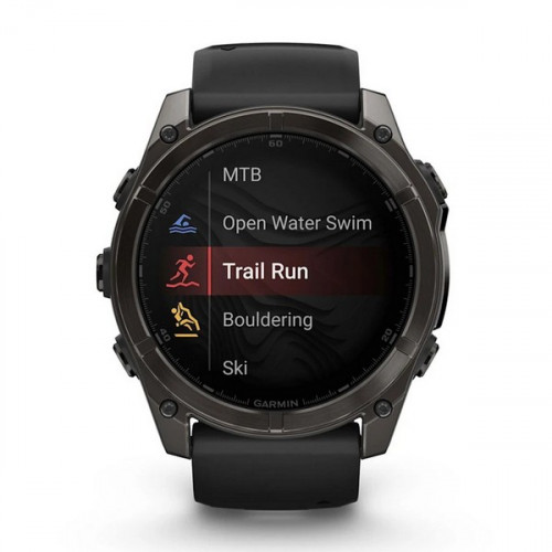 Garmin Fenix 8 Sapphire Amoled 51 мм – Титановый корпус DLC Carbon Gray, черный/серый силиконовый ремешок