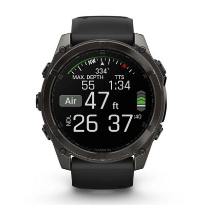 Garmin Fenix 8 Sapphire Amoled 51 мм – Титановый корпус DLC Carbon Gray, черный/серый силиконовый ремешок