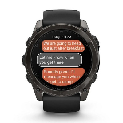 Garmin Fenix 8 Sapphire Amoled 51 мм – Титановый корпус DLC Carbon Gray, черный/серый силиконовый ремешок