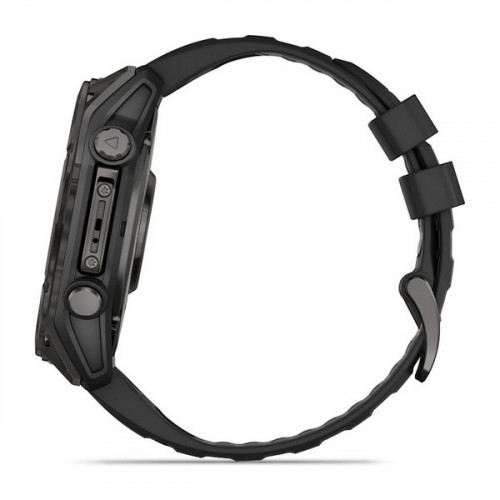 Garmin Fenix 8 Sapphire Amoled 51 мм – Титановый корпус DLC Carbon Gray, черный/серый силиконовый ремешок