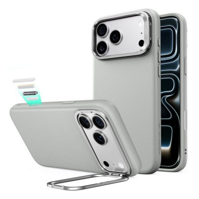 Чехол ESR Atelier Silicone Leather Kickstand Magnetic для iPhone 18 Pro Max / 17 Pro Max (Light Gray)