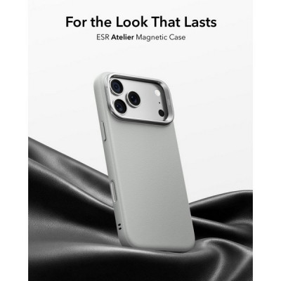 Чехол ESR Atelier Silicone Leather Kickstand Magnetic для iPhone 18 Pro Max / 17 Pro Max (Light Gray)