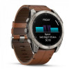 Garmin Fenix 8 Sapphire Amoled 51 мм – Титановый , коричневый кожаный и графитовый силиконовый ремешок