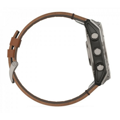 Garmin Fenix 8 Sapphire Amoled 51 мм – Титановый , коричневый кожаный и графитовый силиконовый ремешок