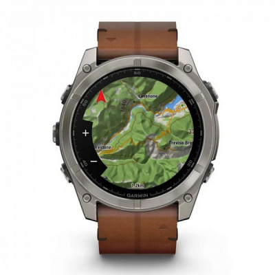 Garmin Fenix 8 Sapphire Amoled 51 мм – Титановый , коричневый кожаный и графитовый силиконовый ремешок