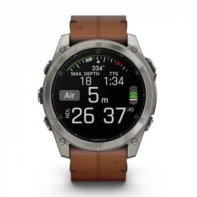 Garmin Fenix 8 Sapphire Amoled 51 мм – Титановый , коричневый кожаный и графитовый силиконовый ремешок