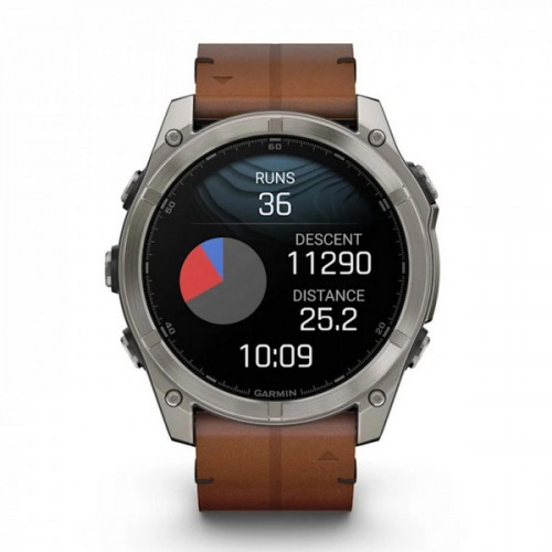 Garmin Fenix 8 Sapphire Amoled 51 мм – Титановый , коричневый кожаный и графитовый силиконовый ремешок