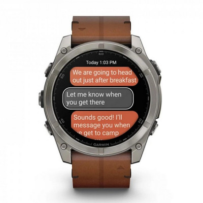 Garmin Fenix 8 Sapphire Amoled 51 мм – Титановый , коричневый кожаный и графитовый силиконовый ремешок