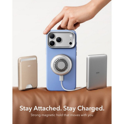 Чехол ESR Atelier Silicone Leather Kickstand Magnetic для iPhone 18 Pro / 17 Pro (Misty Blue)