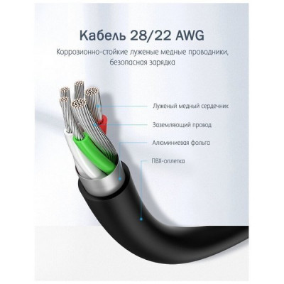 Кабель Ugreen US287 USB-A 2.0 - USB-C Cable Nickel Plating 1 м (60116) Black